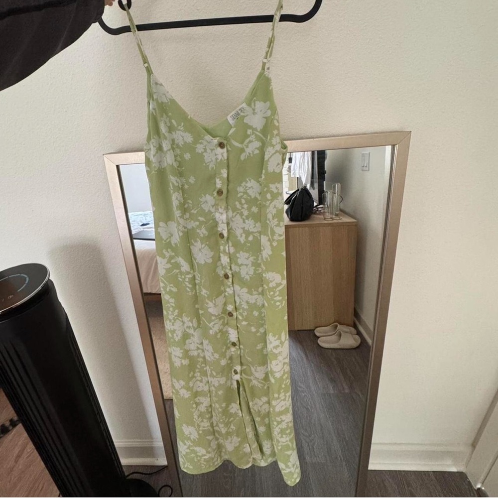 Green Floral Button-Down Midi Dress